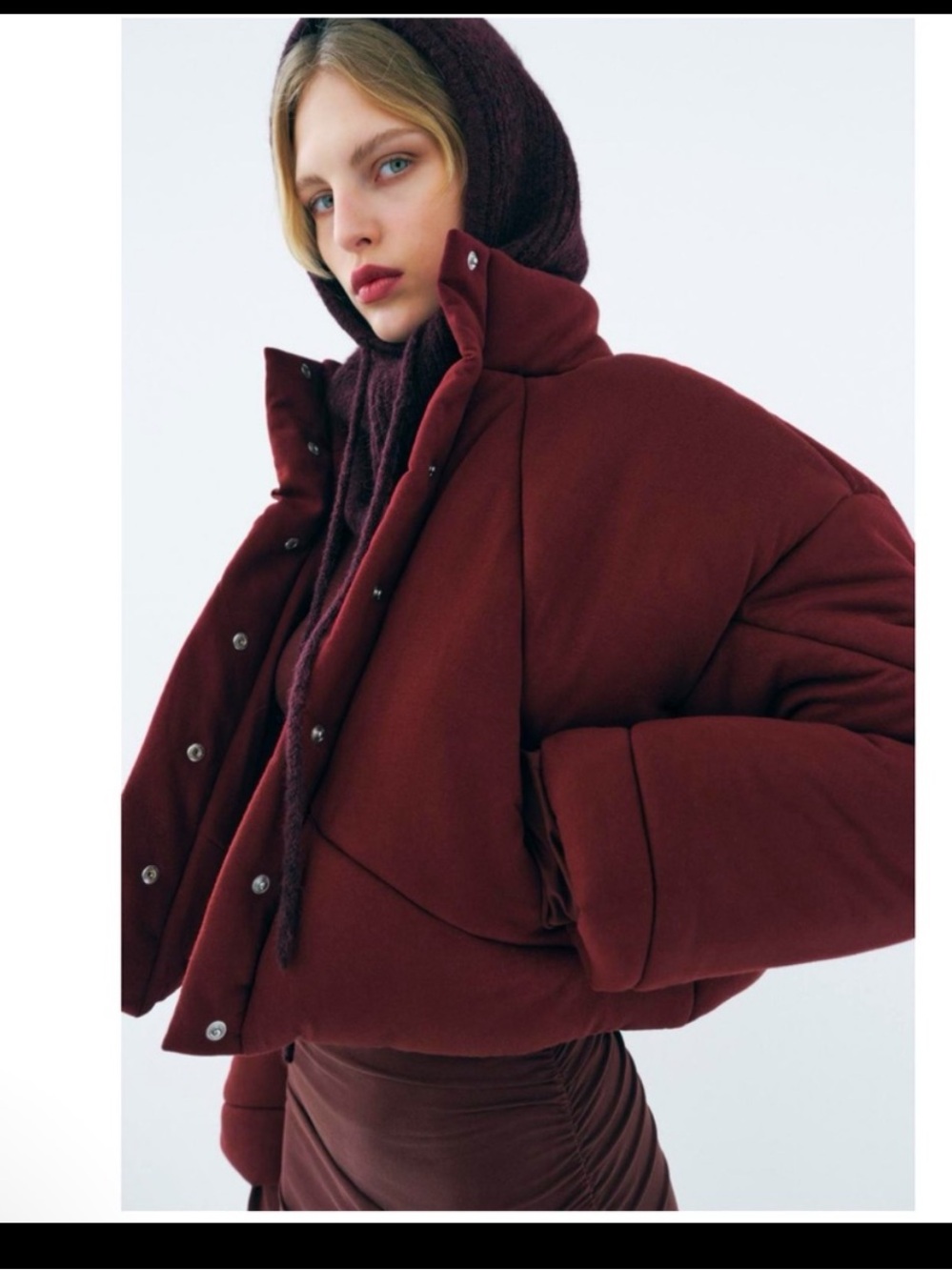 Zara Deep Burgundy Puffer Jacket